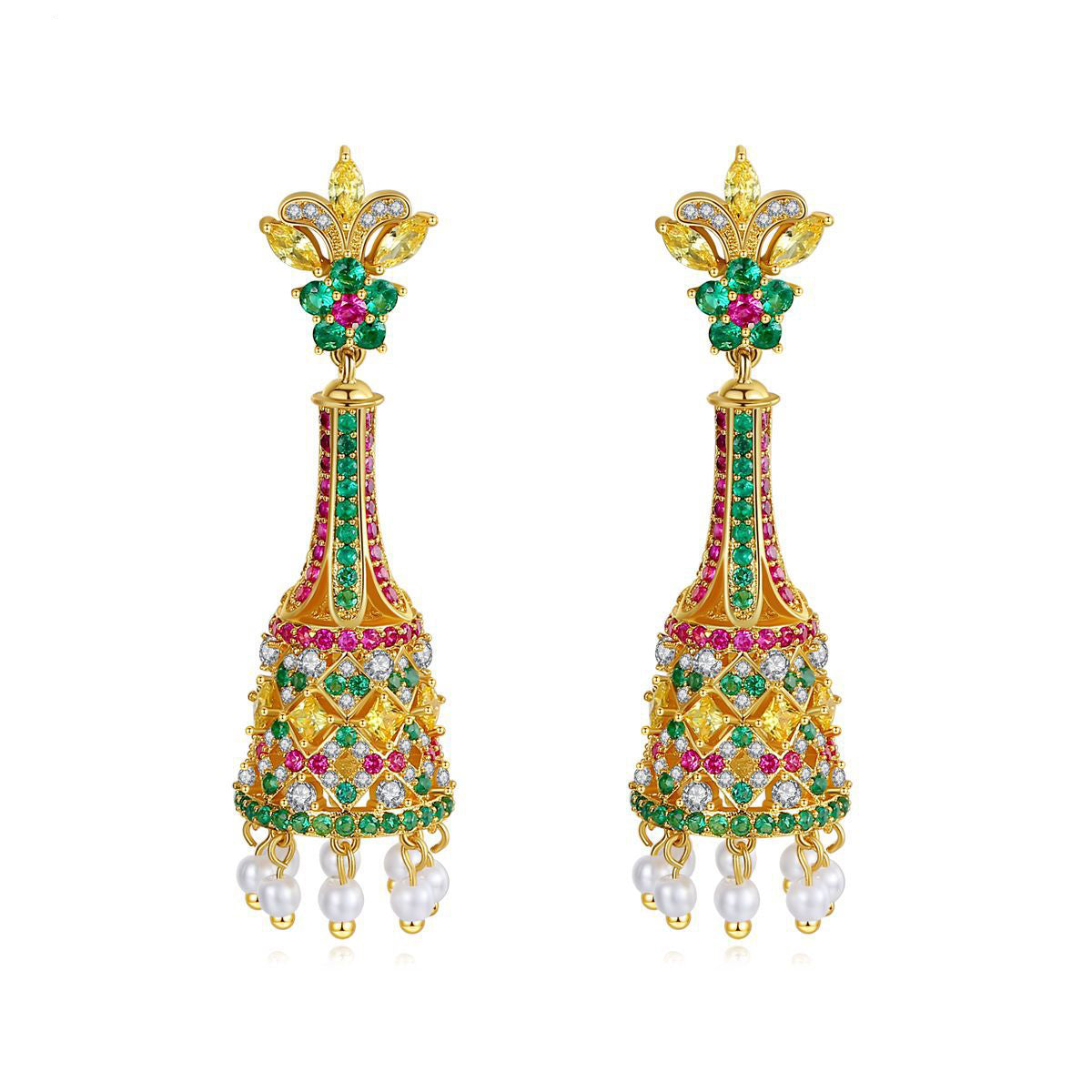 Jinse Jin Margin Earrings New Creative Retro Color Long Bells Pearl Female Palace Banquet Earrings Earrings