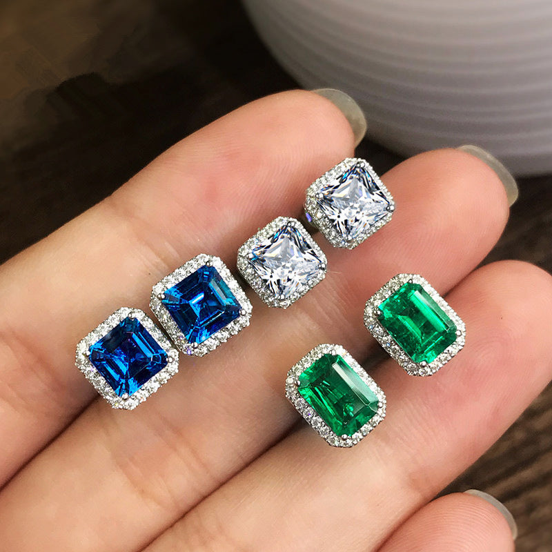 Full Diamond Inlaid Green Zircon Earrings