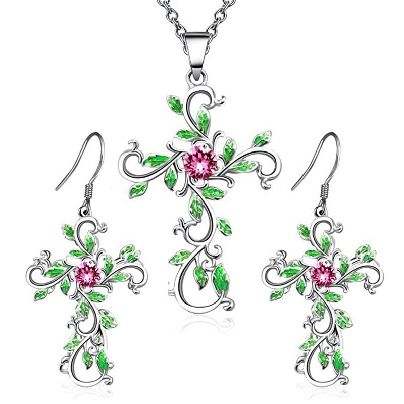 Fashion Alloy Cross Earrings Necklace Pendant Set