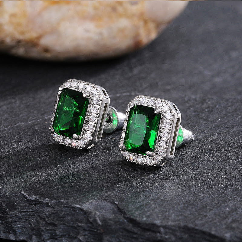 Full Diamond Inlaid Green Zircon Earrings