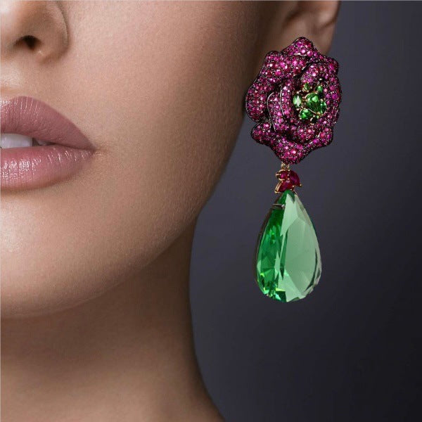 Three-dimensional Flower Earrings With Micro-inlaid Zircon