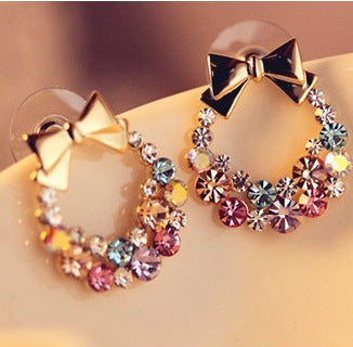 Full Diamond Bow Stud Earrings, Vintage Exquisite Flowers