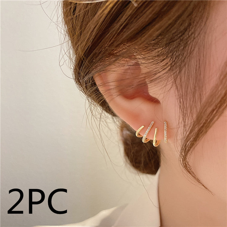 New Elegant Zircon Four-claw Stud Earrings Gold Color For Women Exquisite Cute Earring Korean Fashion Jewelry