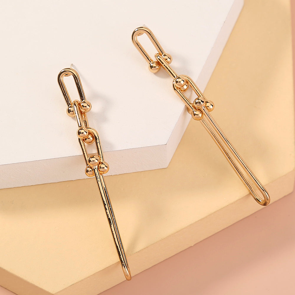 Hot-selling cross-border jewelry simple metal U-shaped chain buckle long earrings, stylish ladies